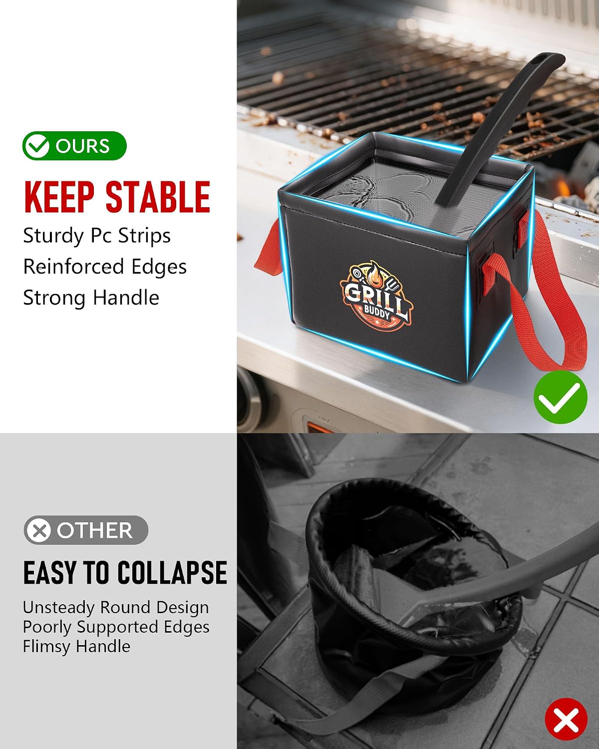 Tanque agua plegable asas para cepillo parrilla sin cerdas