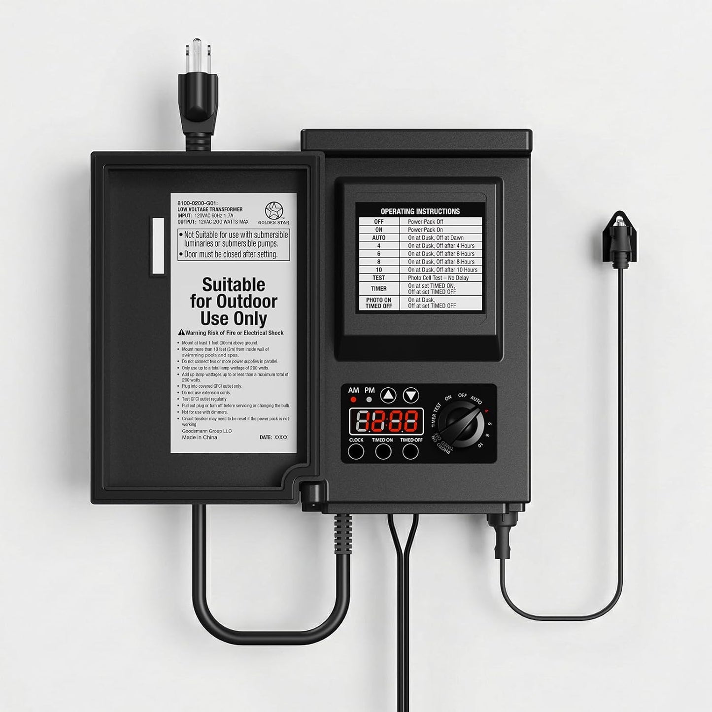 Transformador 120V a 12V CA con sensor LED exterior