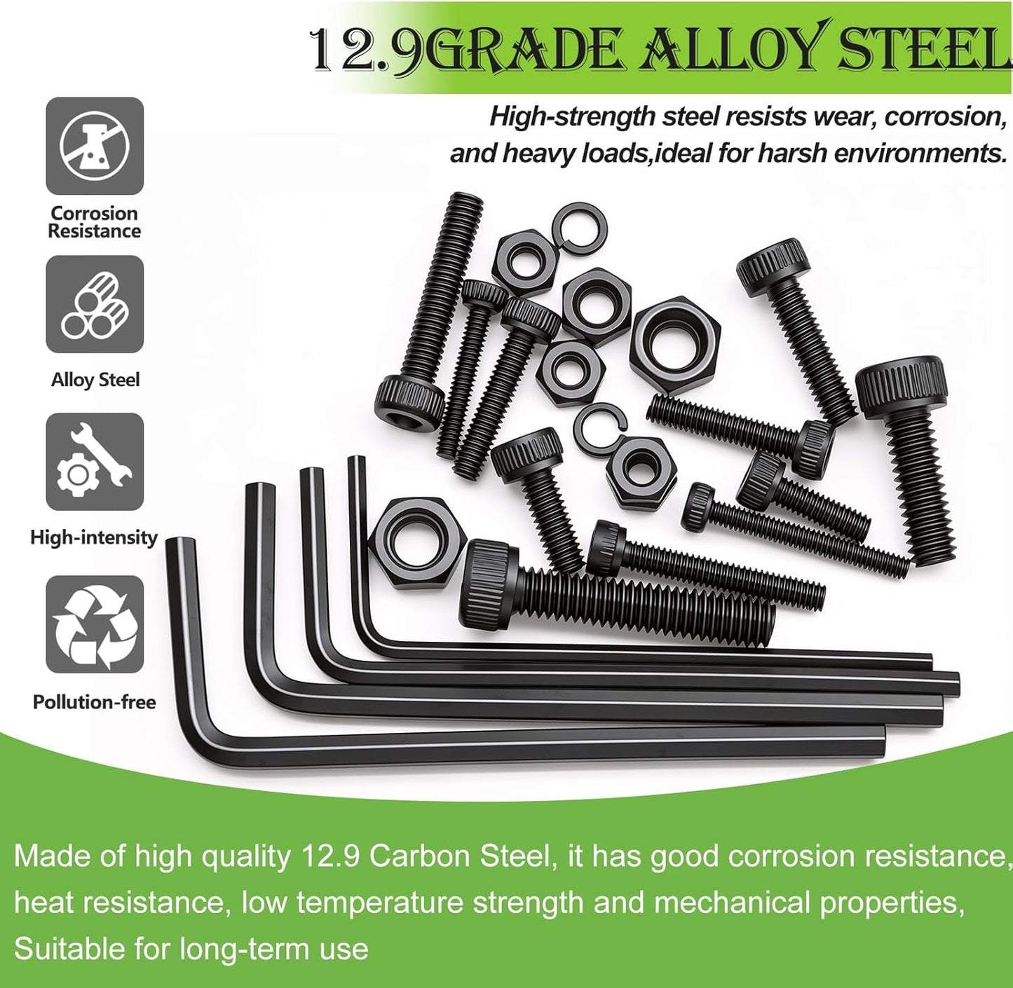 Set 888 tornillos métricos M4 M3 M2.5 M2 acero grado 12.9