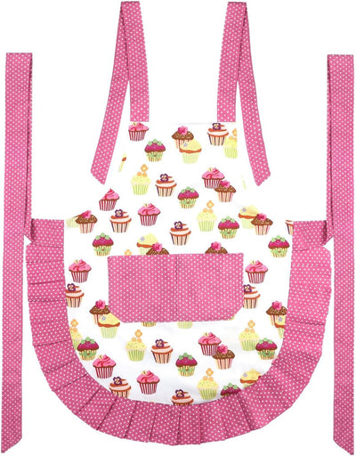 Delantal de algodón para niña con bolsillo, rosa, cocinar y hornear