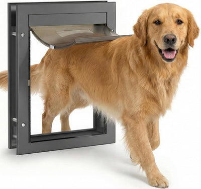 Puerta perros XL aluminio bloqueo 2 vías solapa magnética negro