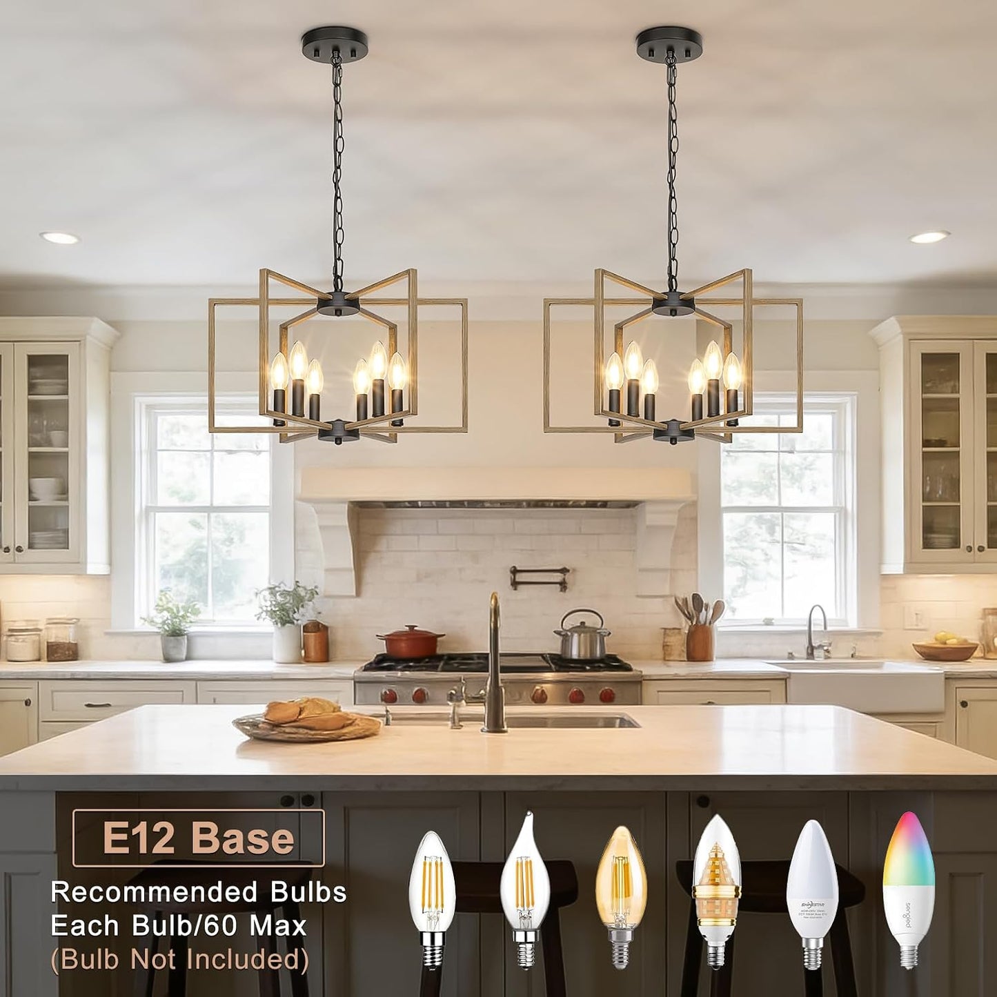 Lámpara de techo 6 luces madera pintada base E12 rústica
