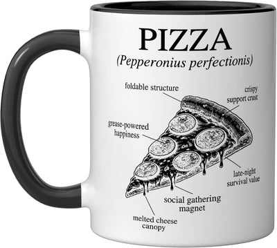 Taza de cerámica Anatomy Of A Pizza Funny Food Diagram negro/blanco