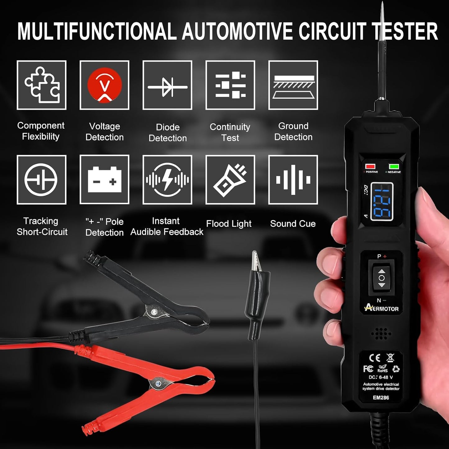 Probador circuito auto 6V-48V LED pantalla digital