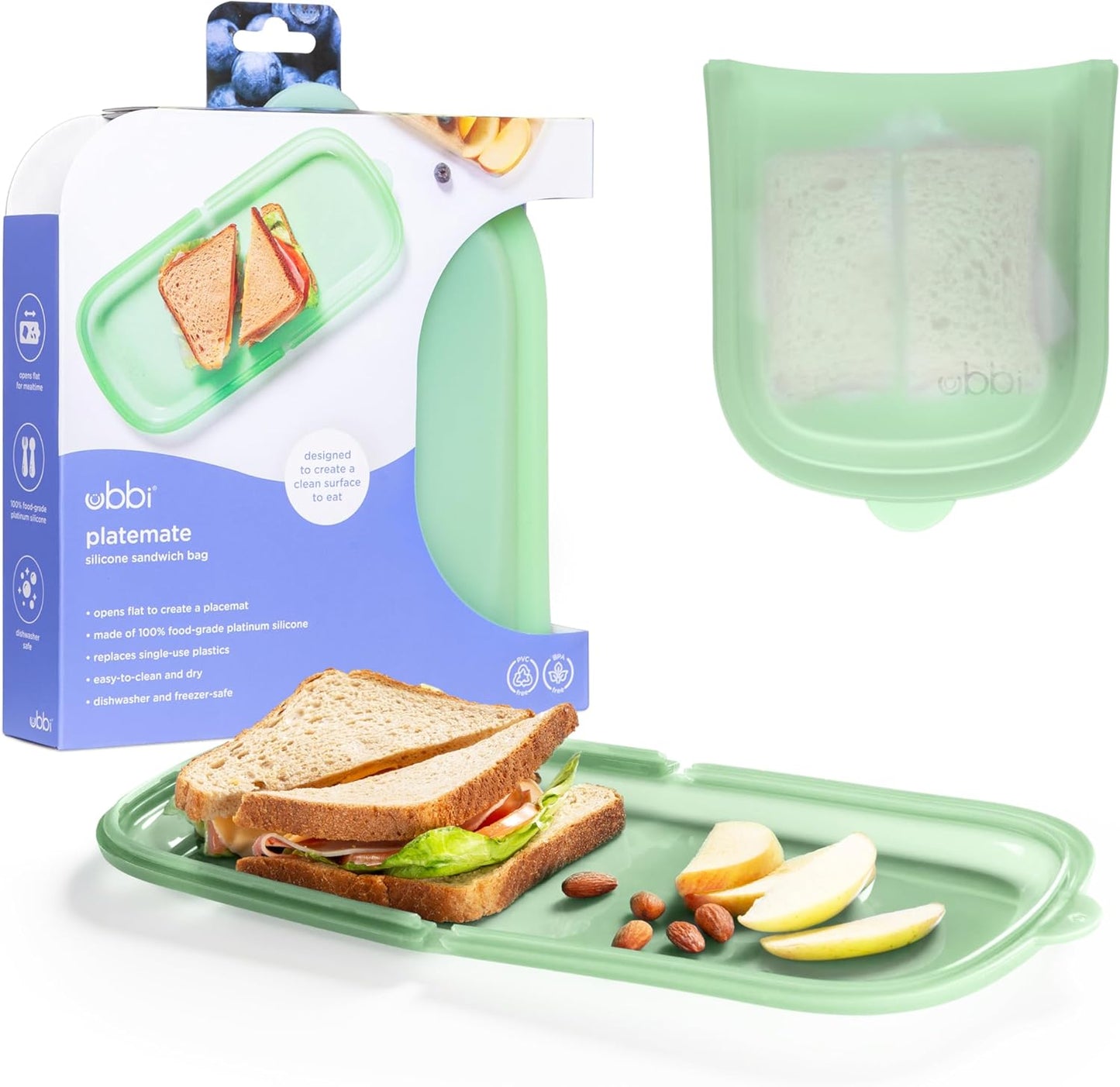 Bolsa de almacenamiento de silicona Ubbi Platemate reutilizable apta para lavavajillas
