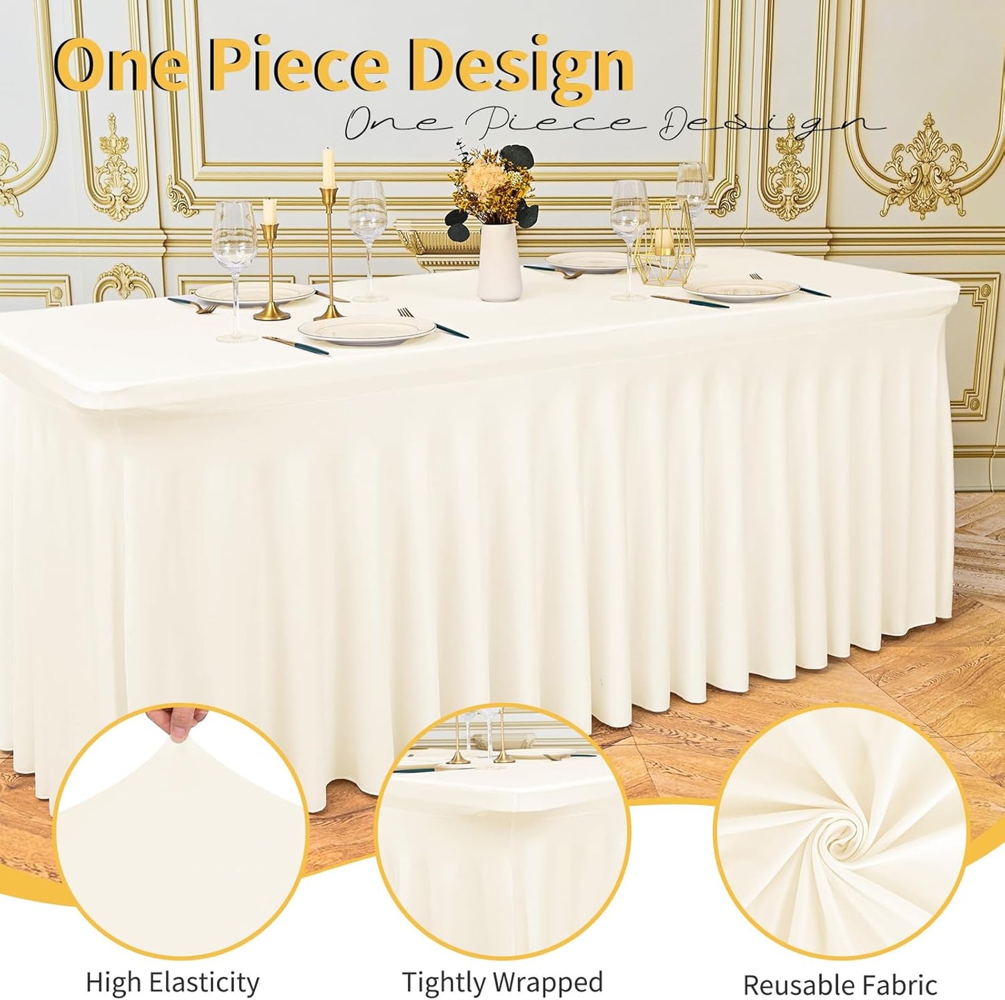 6 Manteles Elastano Marfil para Mesa Rectangular 6ft