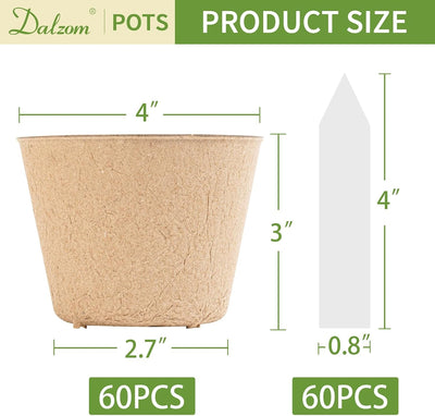 60 Macetas Turba 4pulg con Etiquetas Biodegradables Drenaje