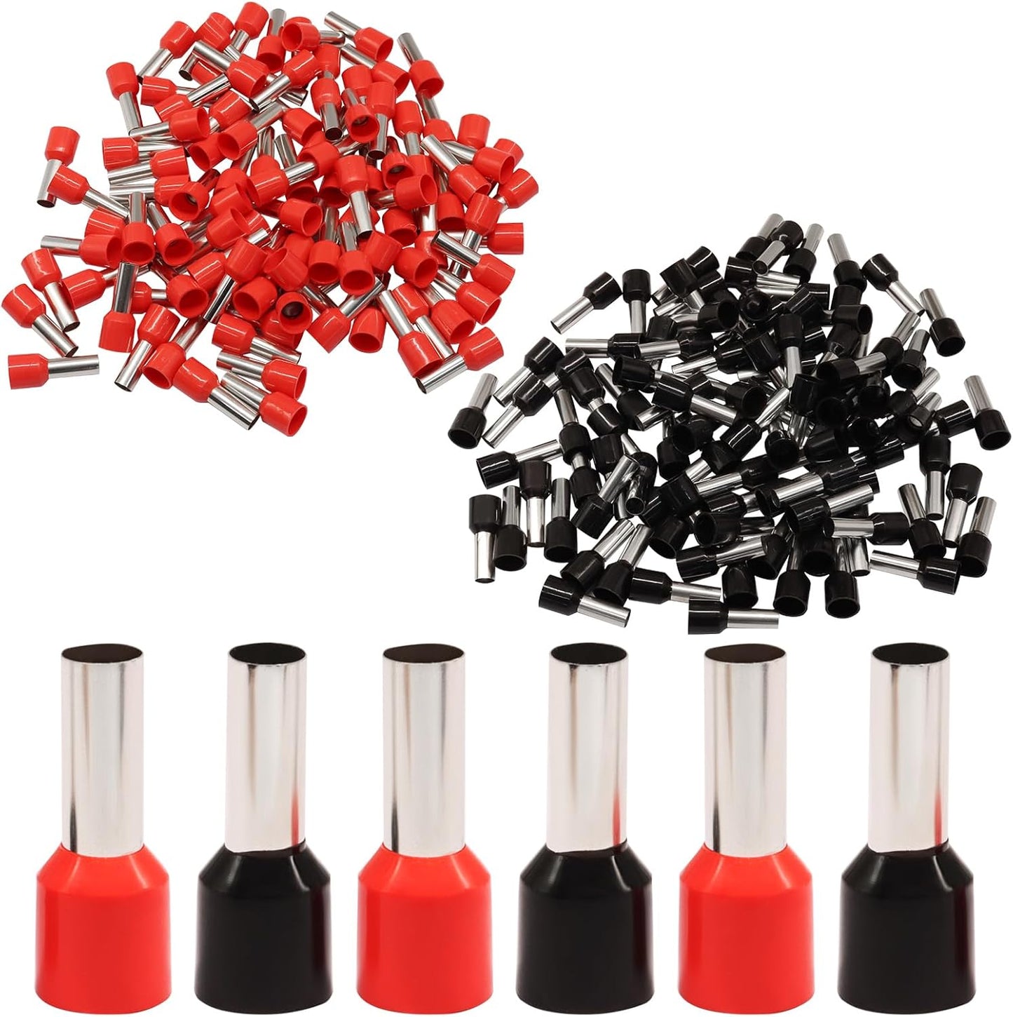 Set 200 Conectores Ferrula Cable 8AWG Isolados Rojo y Negro