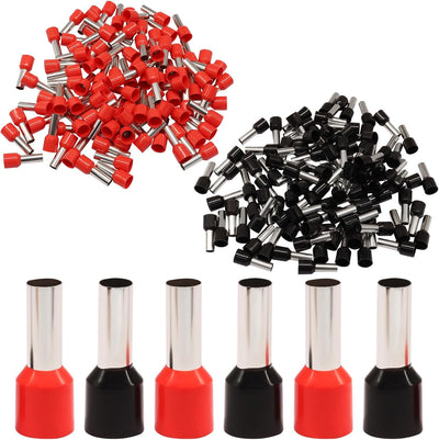 Set 200 Conectores Ferrula Cable 8AWG Isolados Rojo y Negro