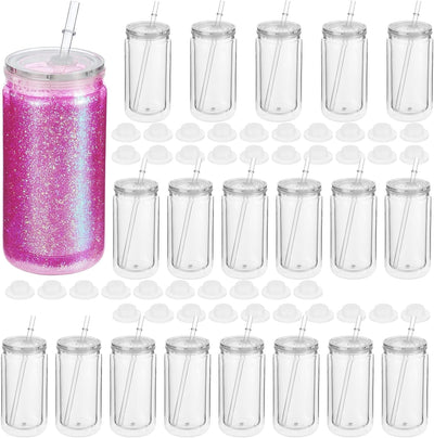 20 Vases Plástico 16oz Con Tapas Popote Doble Pared