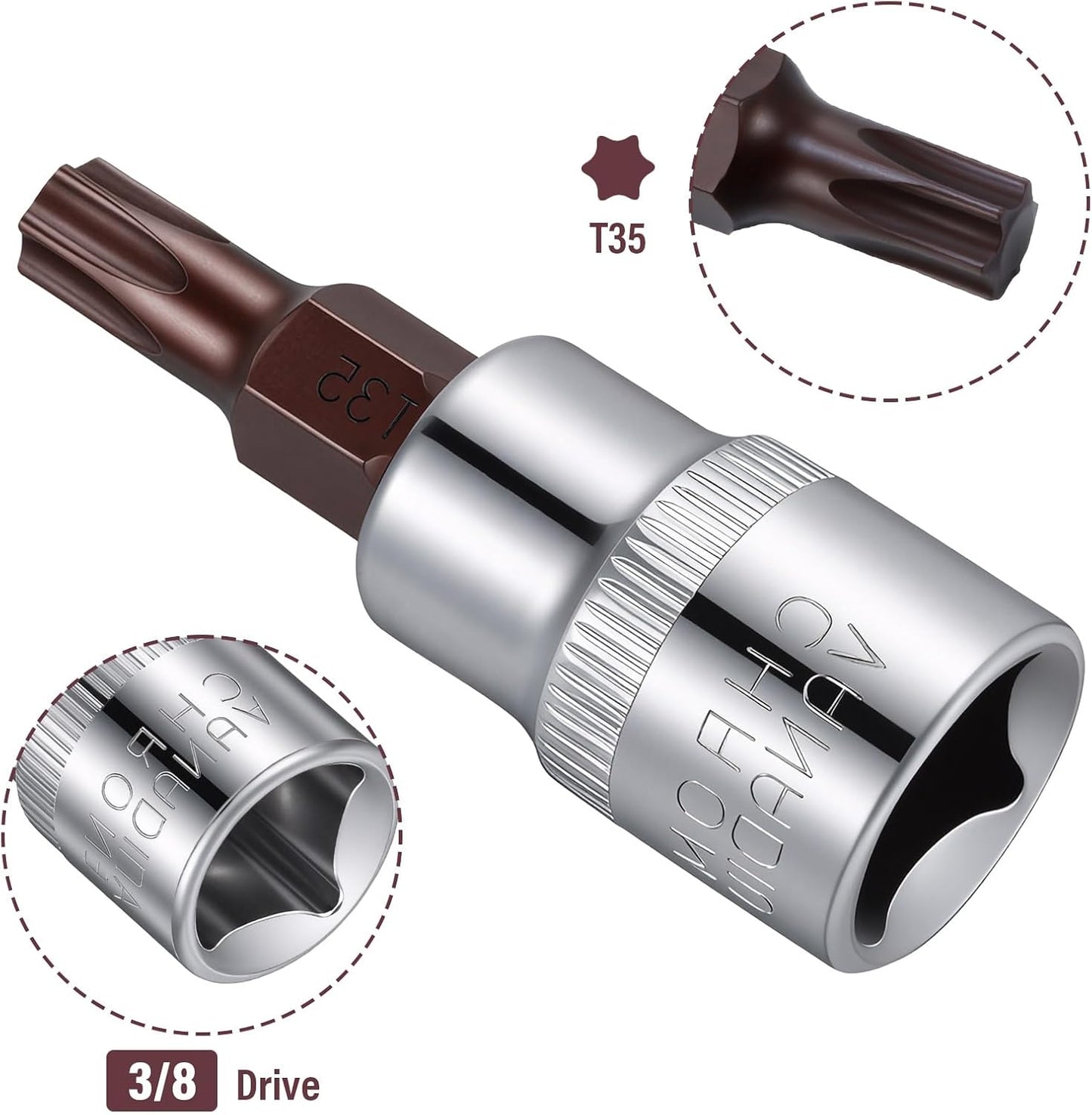 Set 2 llaves vaso Torx T35 3/8pulg acero S2