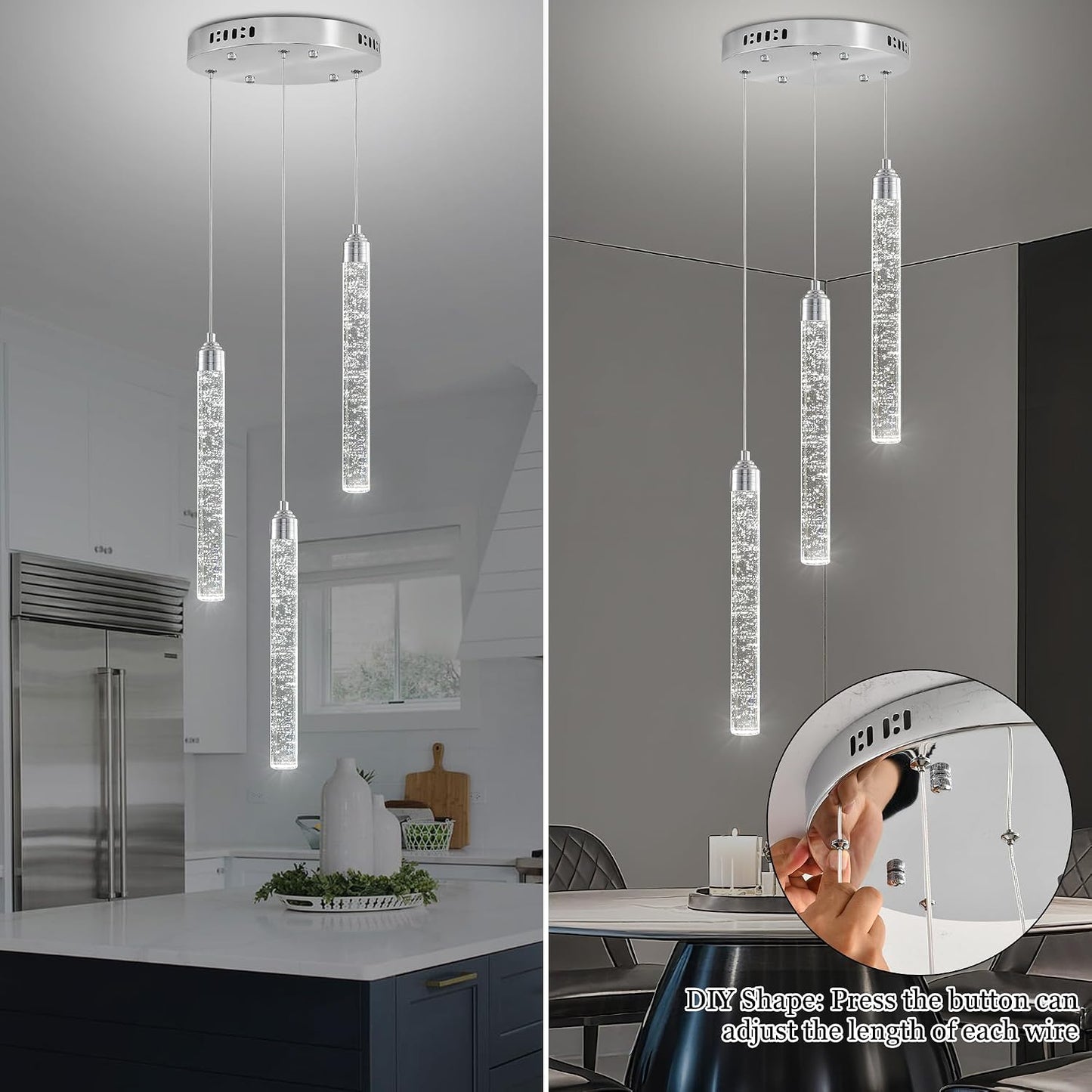 Candelabro techo 3 luces cristal gotas lluvia cromado