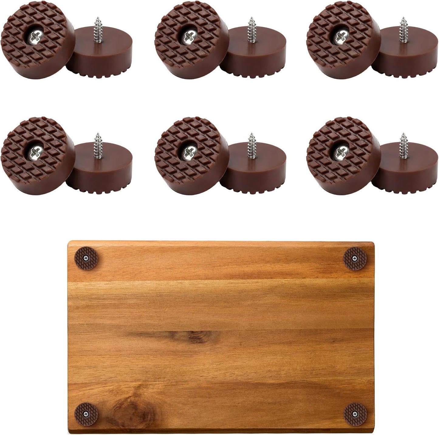 12 Patas Goma Marrón para Tabla Cortar con Acero Inox Antiderrap