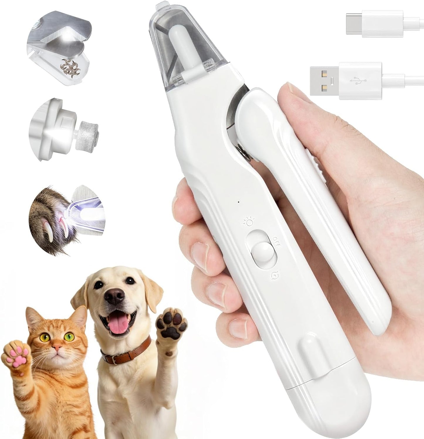 Cortaúñas 2en1 con luz para perros y gatos LED