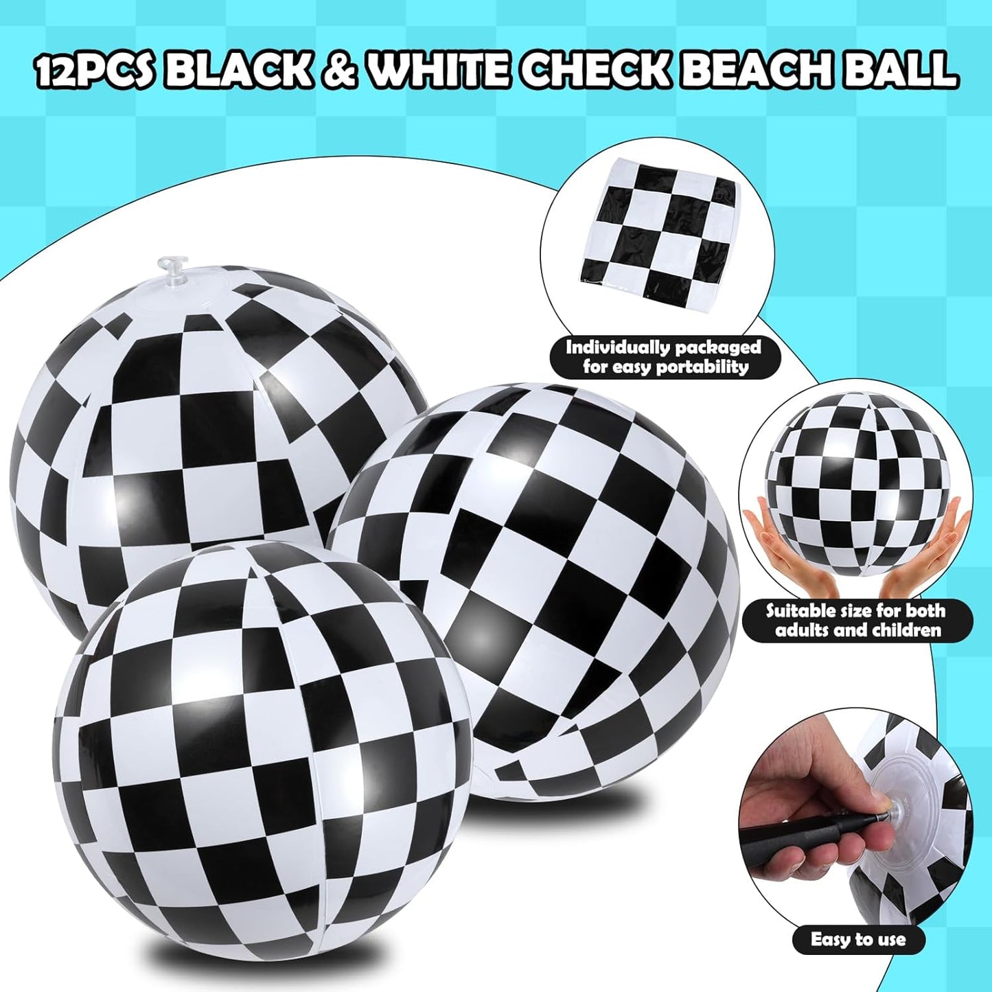 12 Pzas Pelotas Bandera Rayas Negras y Blancas y Manta Coche 3 Pack