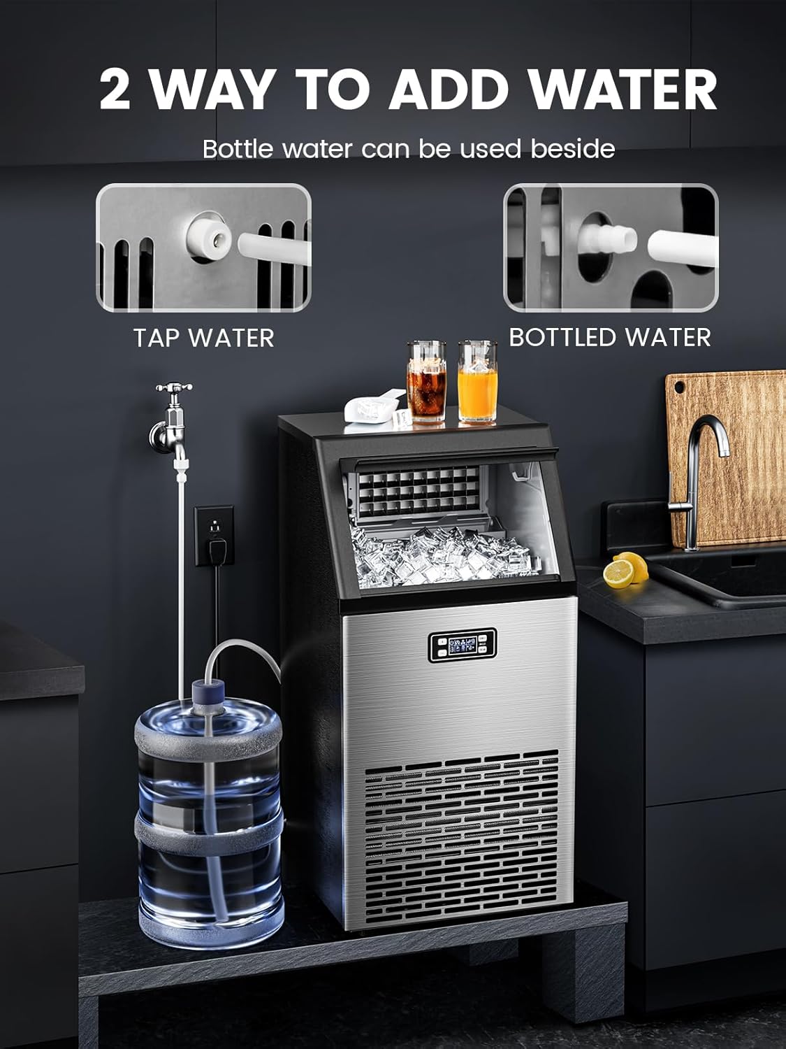 Máquina de hielo comercial de acero inoxidable 100 lb/24h