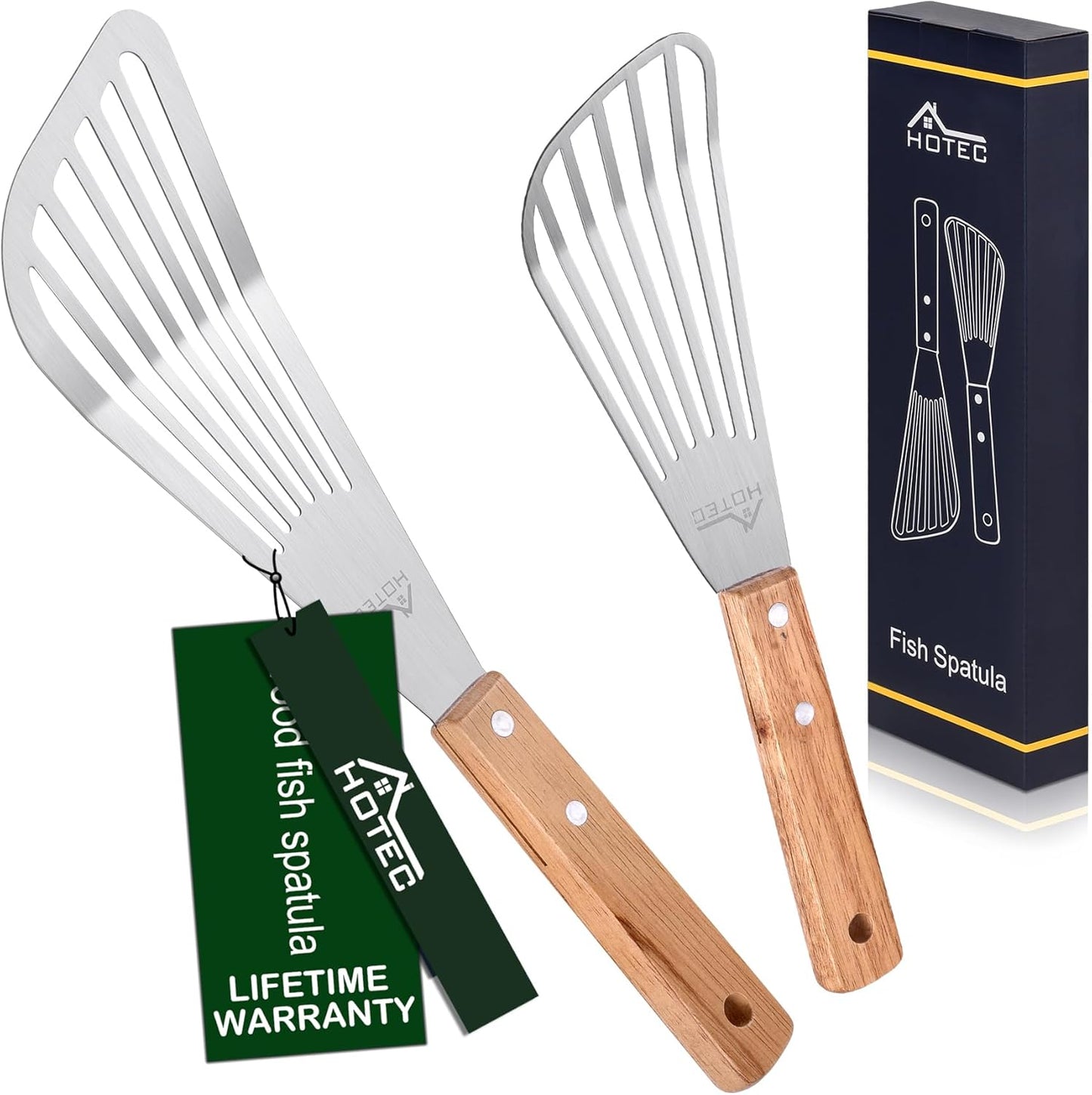 2 Pzas Espátula Pescado Acero Inox Mango Madera