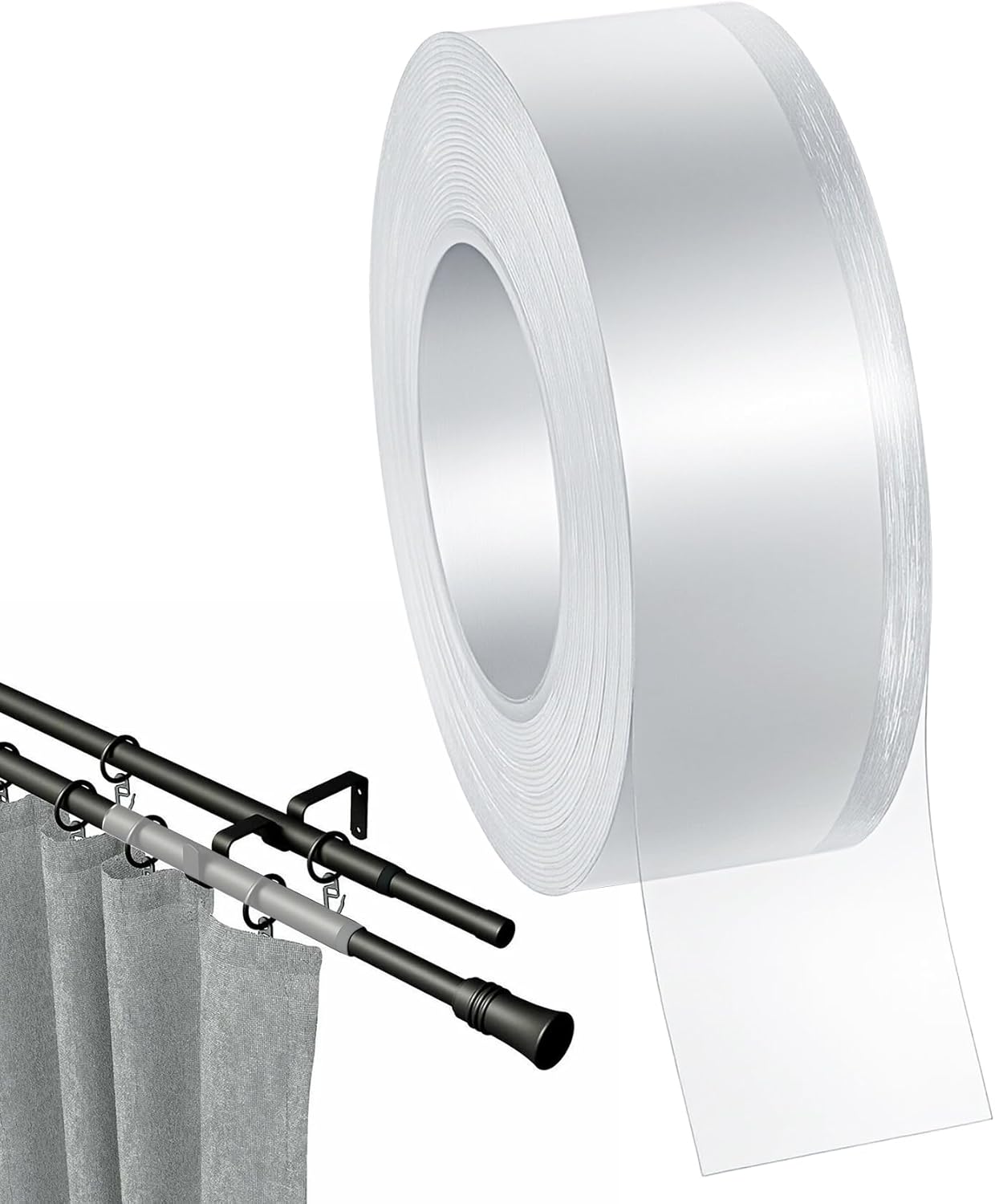 Cinta para varilla de cortinas transparente suave para instalación