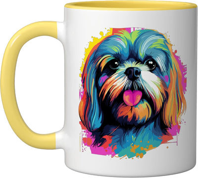 Taza Cerámica Pop Art Colores Perros Shihtzu Amarillo Blanco