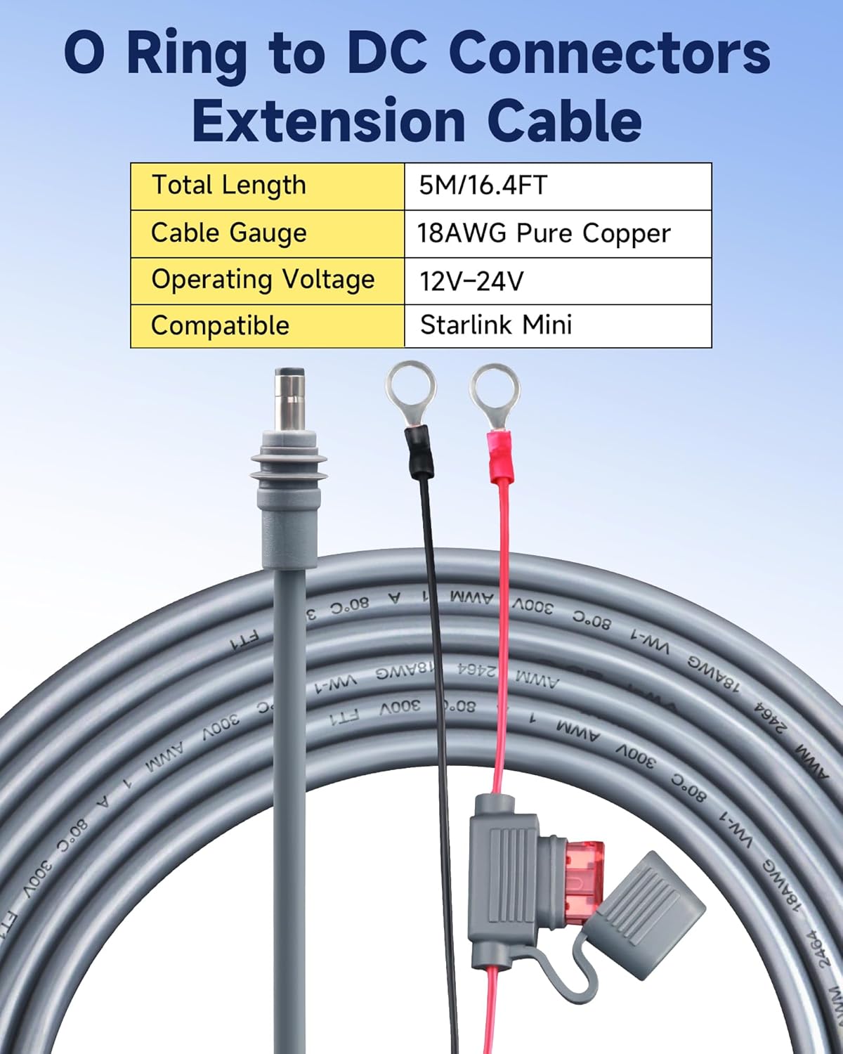 Cable anillo tórico Starlink Mini 16.4pies 18AWG 10A