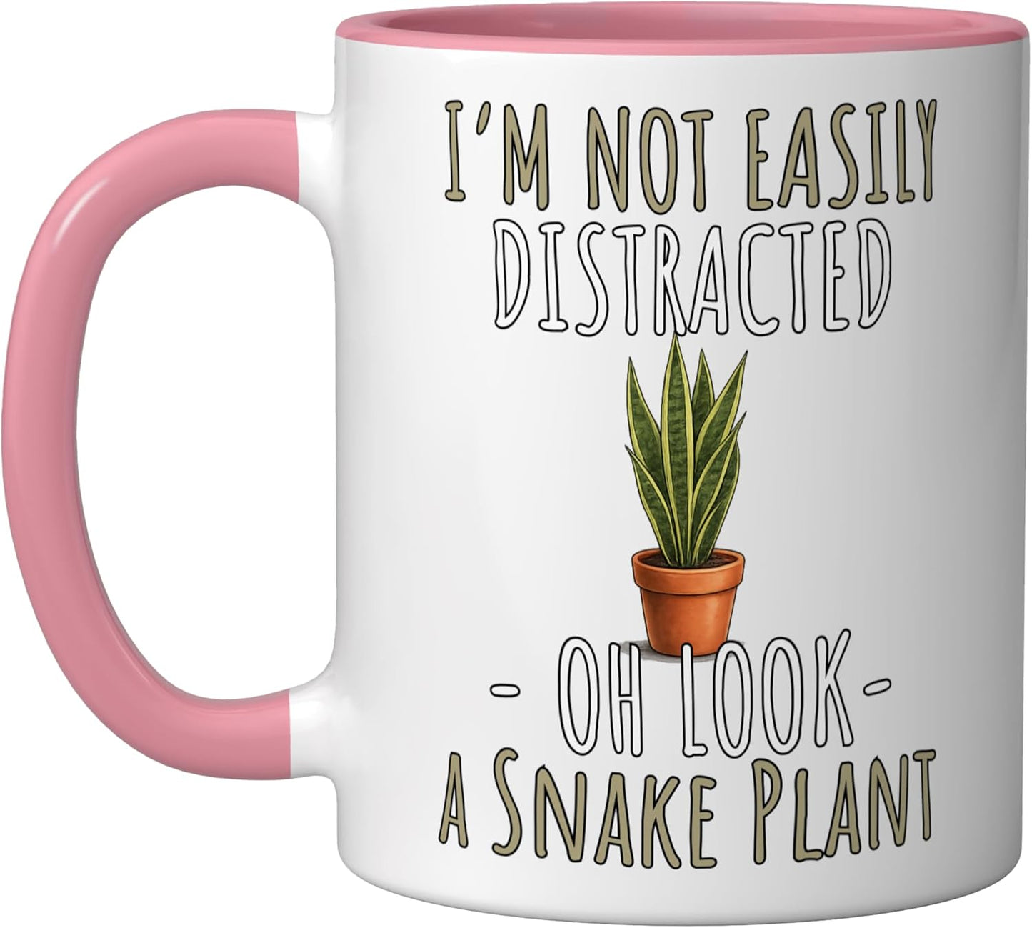 Taza de cerámica diseño botánico planta serpiente rosa/blanca