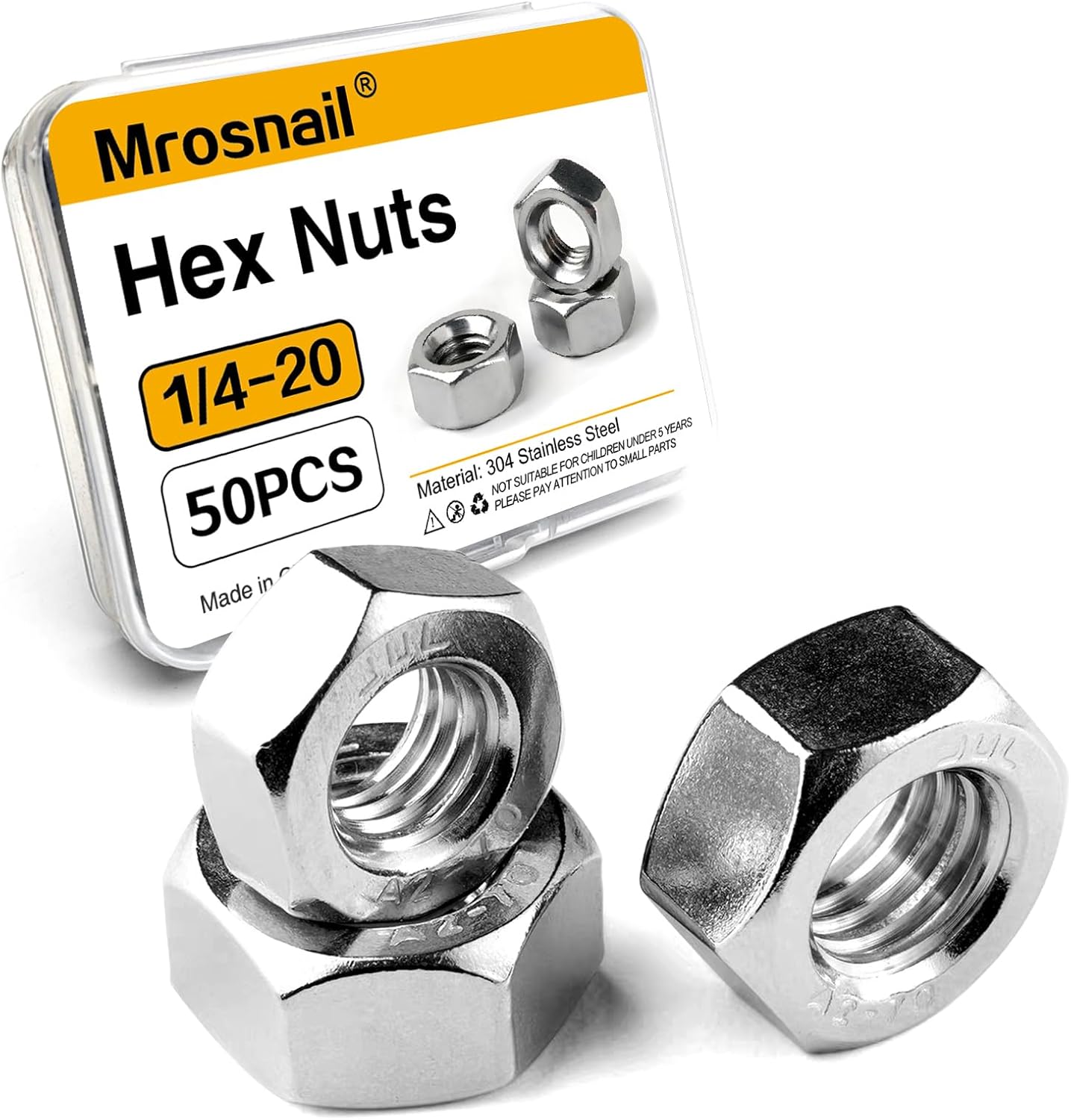 50 Tuercas Hex 1/4-20 Acero Inox 304 Para Bici y Proyectos