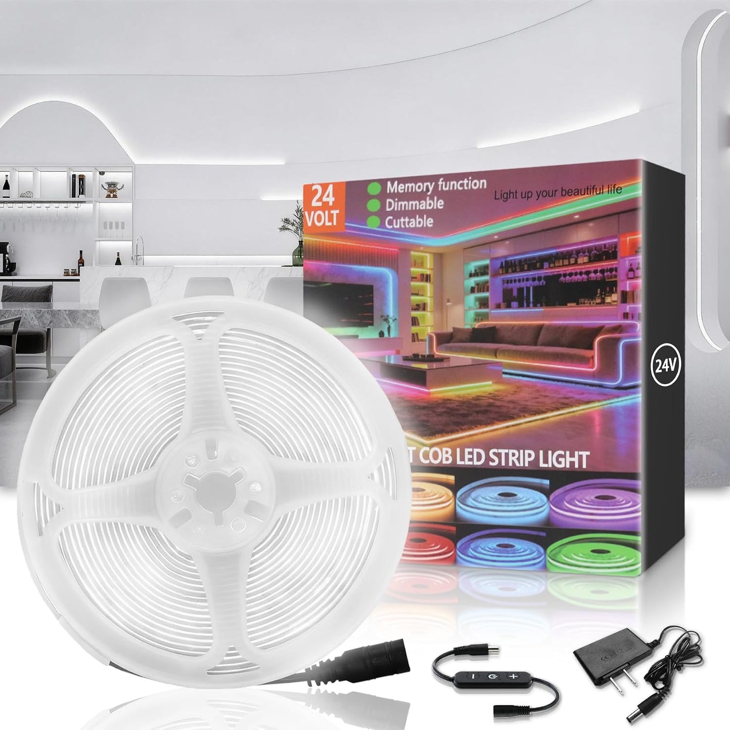 Tira LED blanca 20ft flexible regulable para cocina dormitorio