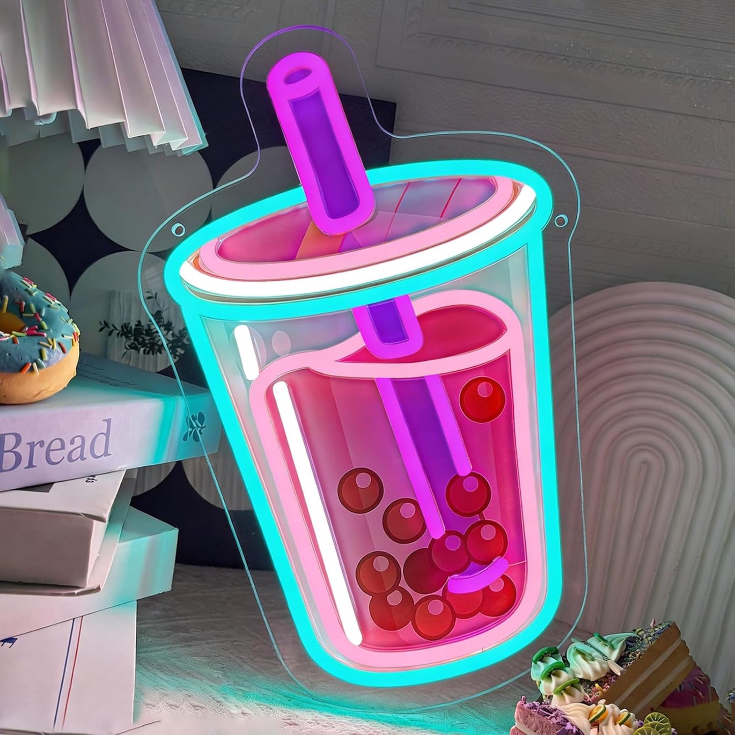 Letrero neón té boba LED USB para cocina dormitorio