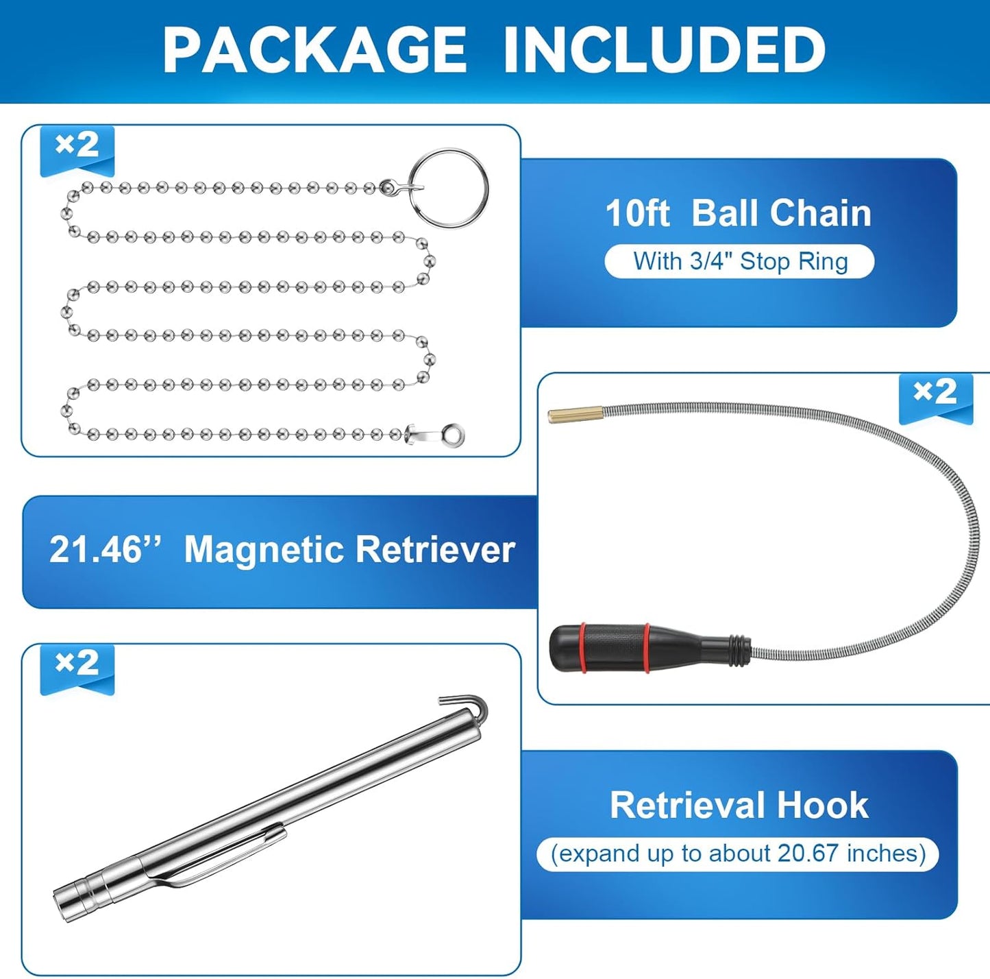 Pack 2 herramientas magnéticas recogida fideos cadena pescado