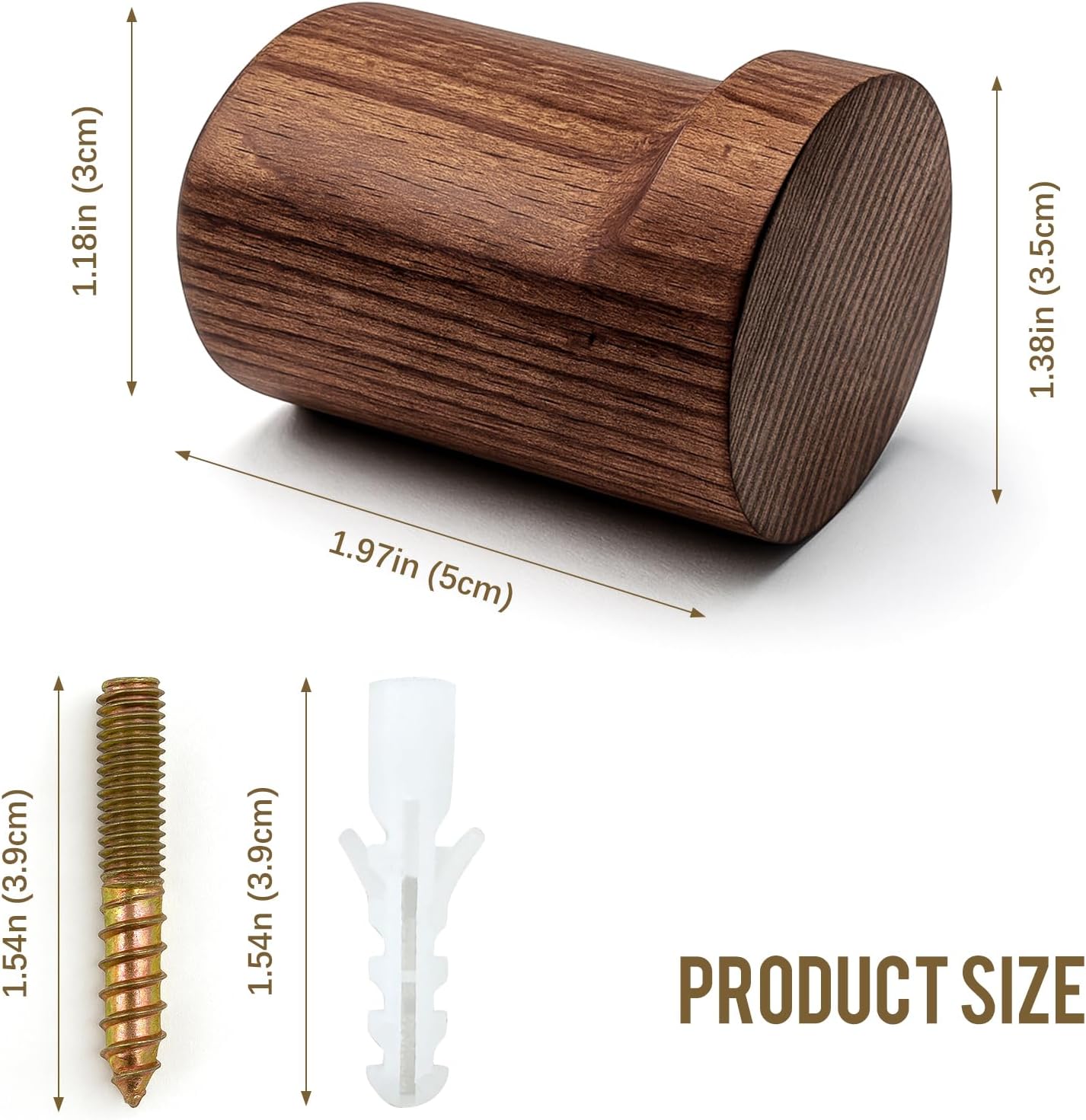 Ganchos pared madera nogal natural set 4 perchas resistente