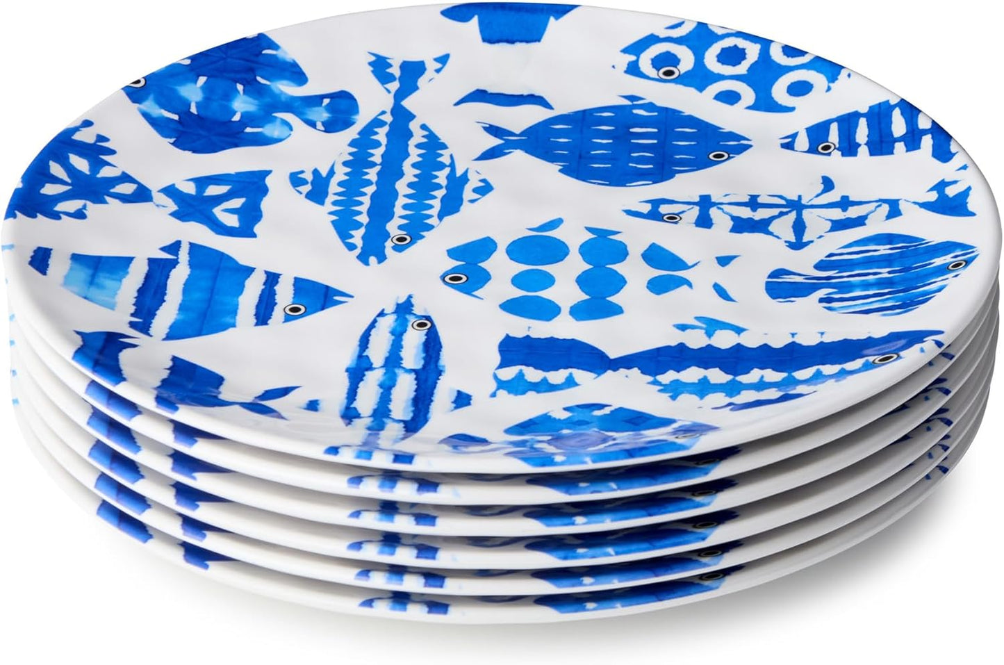 Plato cena melamina 11pulg arte peces azul cobalto