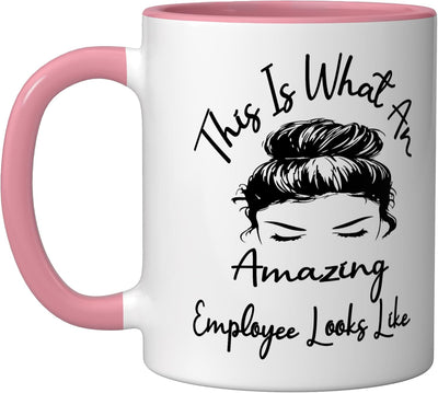 Taza de cerámica para compañero de trabajo divertido rosa/blanca