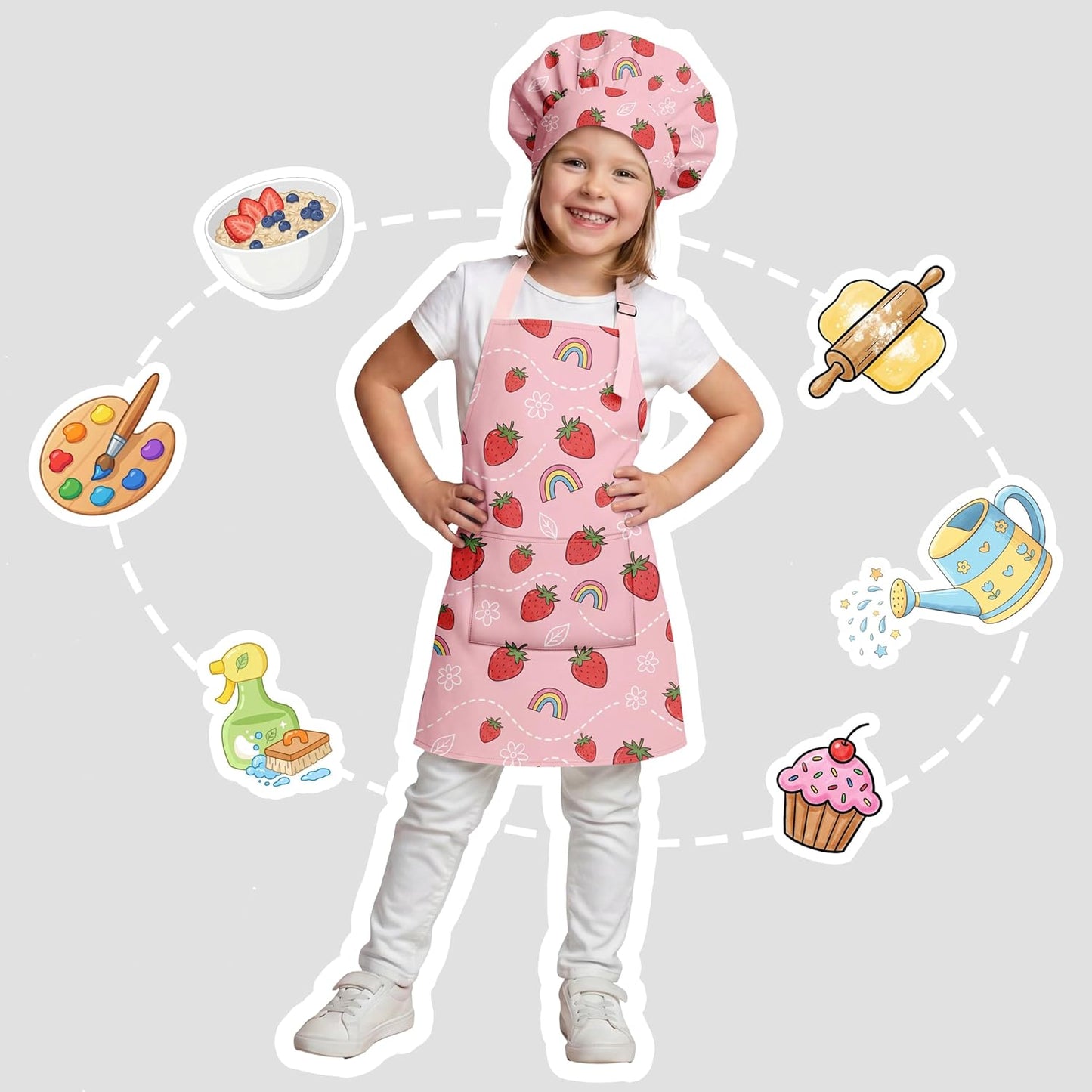 Delantal y sombrero de chef ajustable con bolsillo para cocinar y manualidades