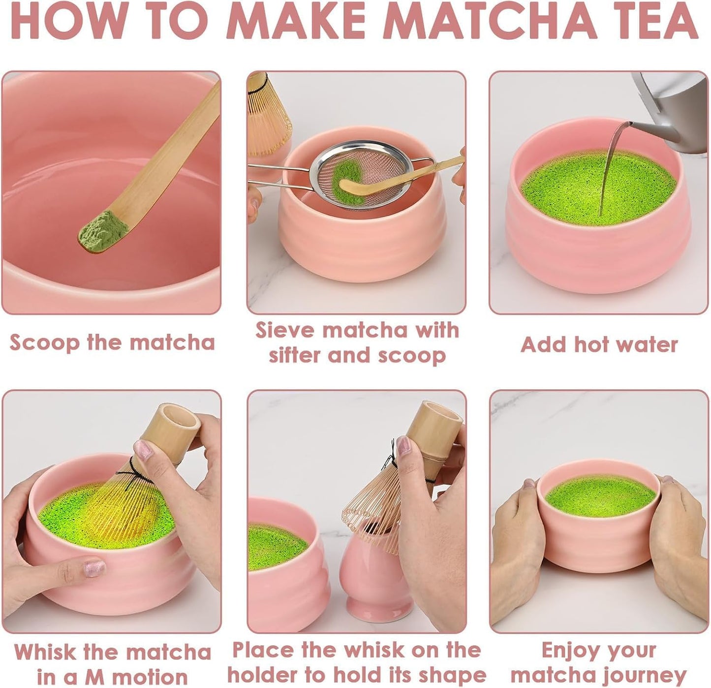 Juego de matcha rosa 5 piezas cerámica para principiantes