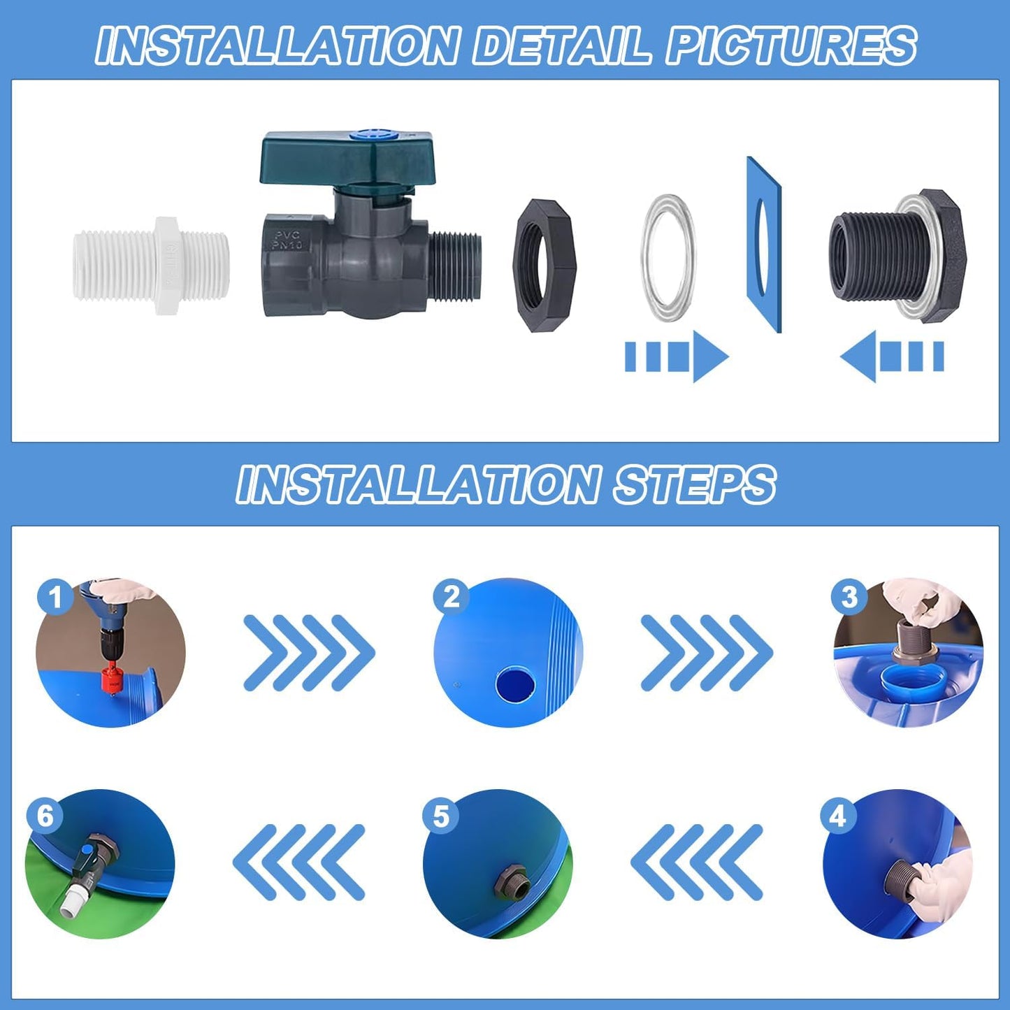 Kit espita PVC 3/4pulg válvula adaptador manguera