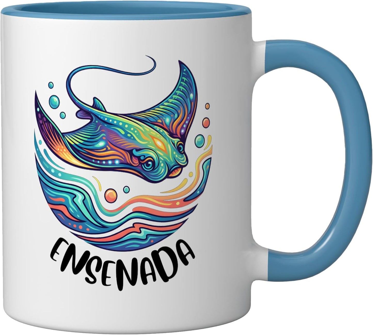 Taza cerámica Ensenada México azul/blanco