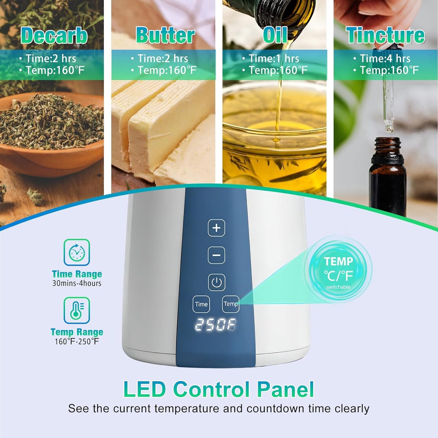 Máquina descarboxiladora e infusora 2en1 con modos ajustables