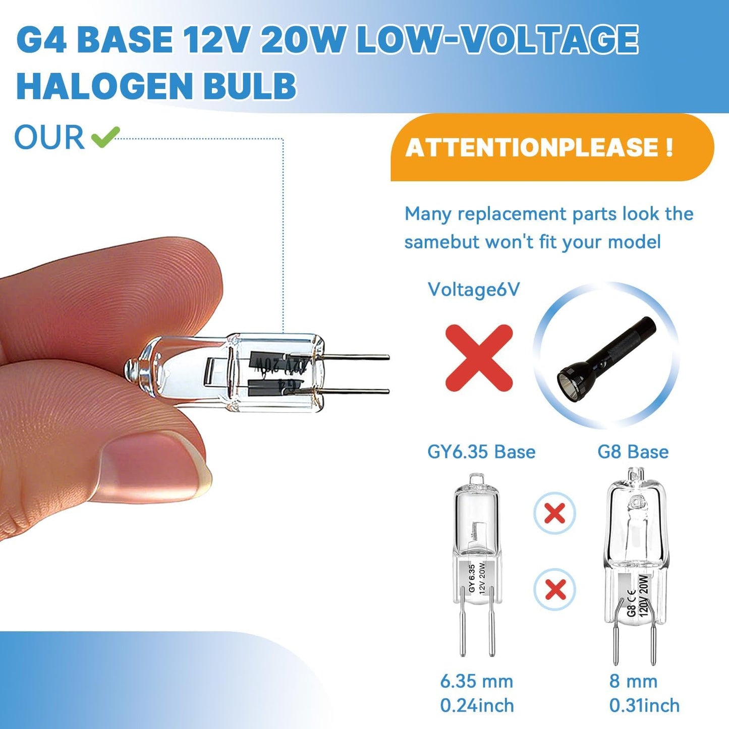 Lámpara G4 Halógeno 12V 20W 5 Uds para Iluminación de Mesa
