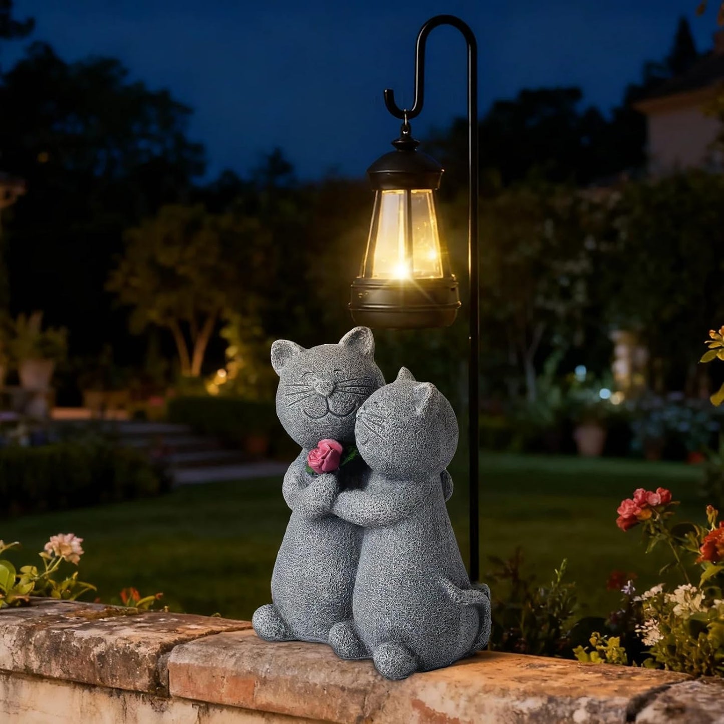 Estatuas gato jardín linterna solar decoración patio