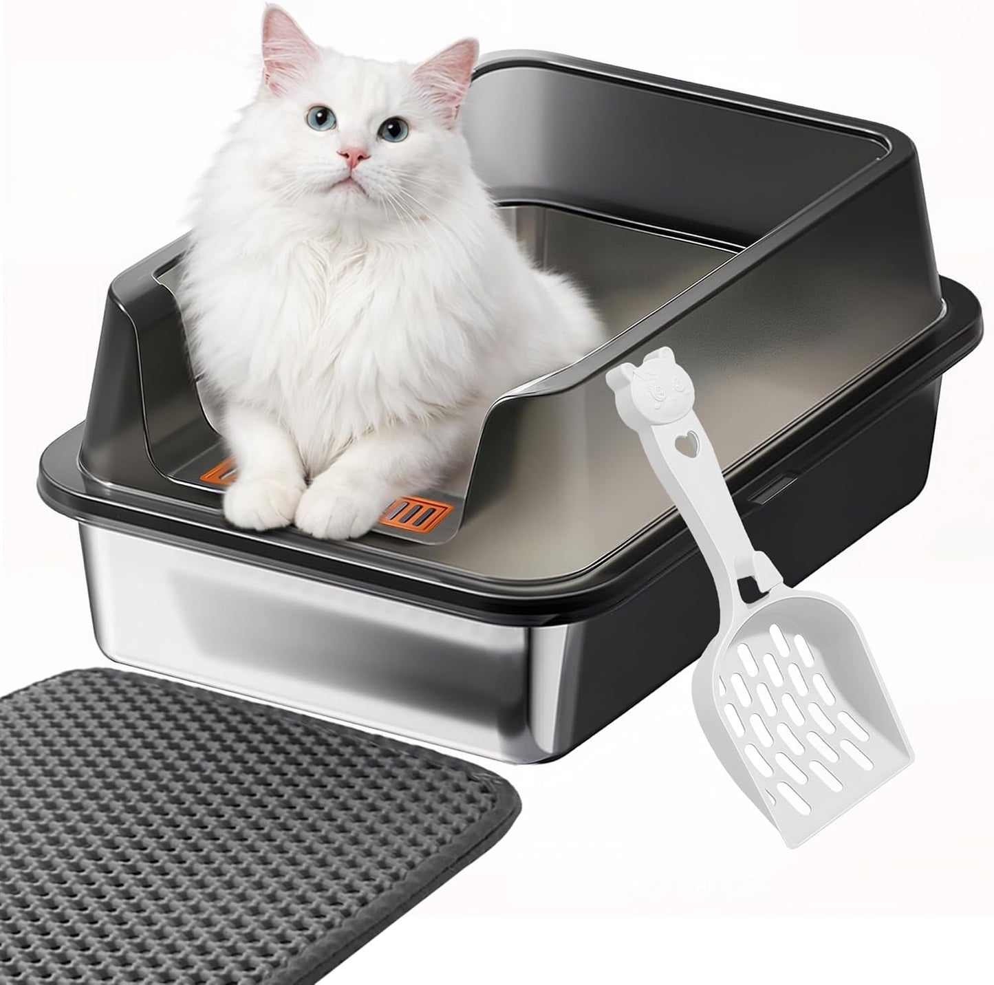 Caja arena acero inox para gatos XL 23.6x15.7pulg resistente olor