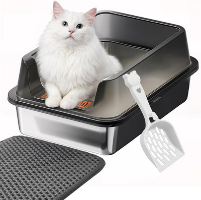 Caja arena acero inox para gatos XL 23.6x15.7pulg resistente olor