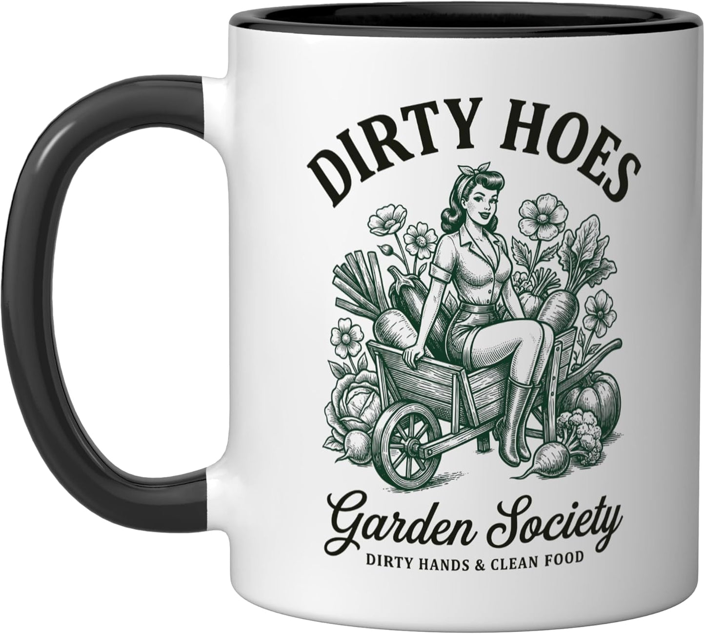 Taza cerámica Dirty Hoes Garden Society Manos sucias comida limpia negro/blanco