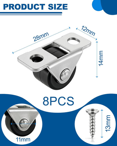 8 Ruedas fijas 1/2pulg silenciosas para muebles y contenedores