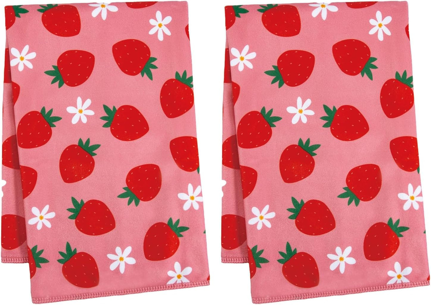 Juego de 2 paños de cocina de fresa rosados absorbentes y suaves