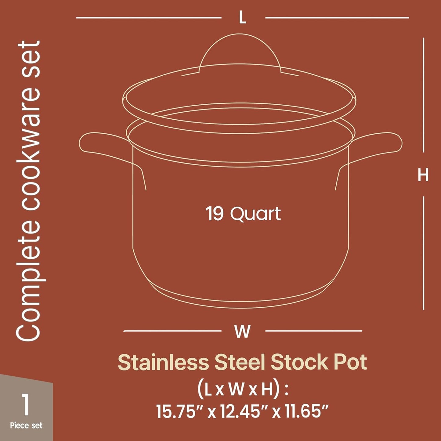 Olla acero inox 19qt tapa vidrio templado