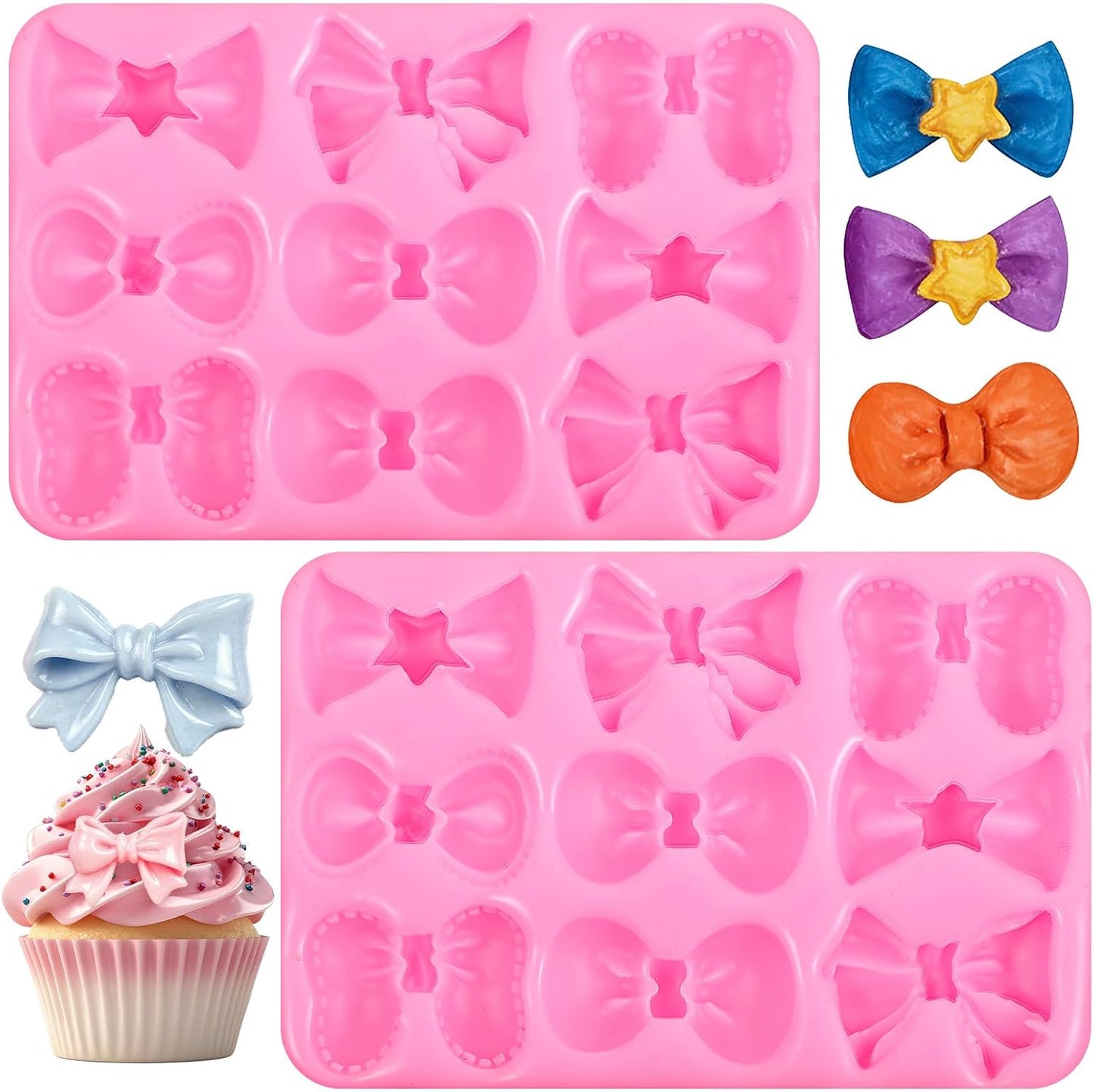 2 moldes para fondant de lazo reutilizables de silicona para dulces