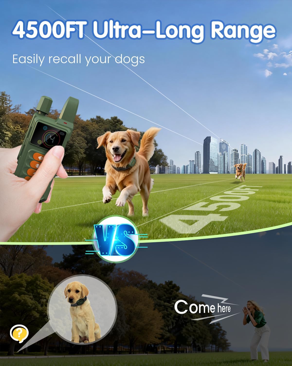 Collar entrenamiento perros control remoto IPX7 recargable
