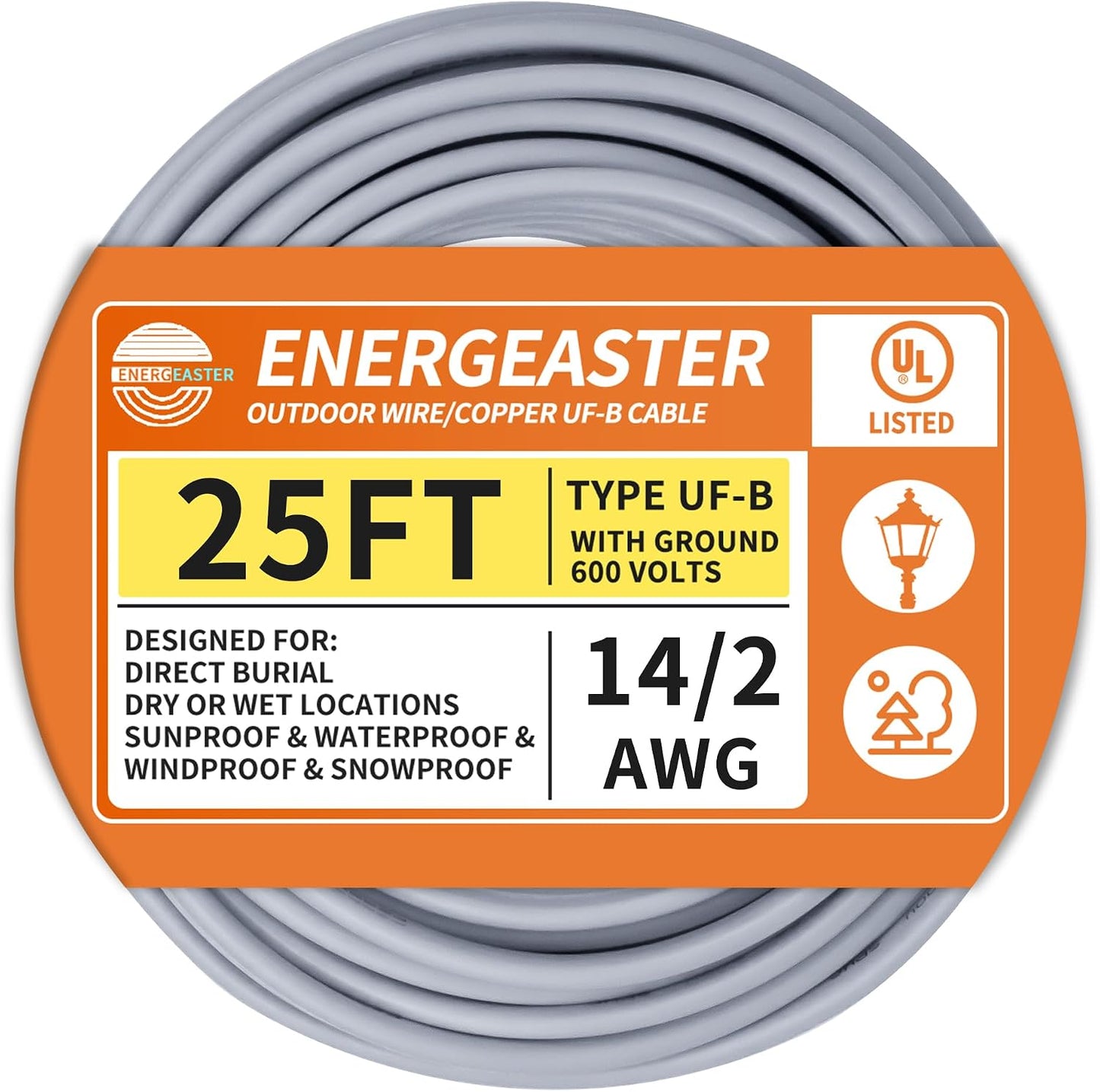 Cable UF-B 14/2 cobre puro 25ft resistente luz solar humedad