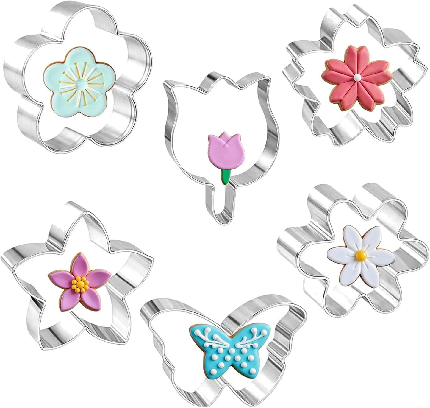 6 Cortadores Flor Acero Inox Pétalos Rosa Fondant Pastelería