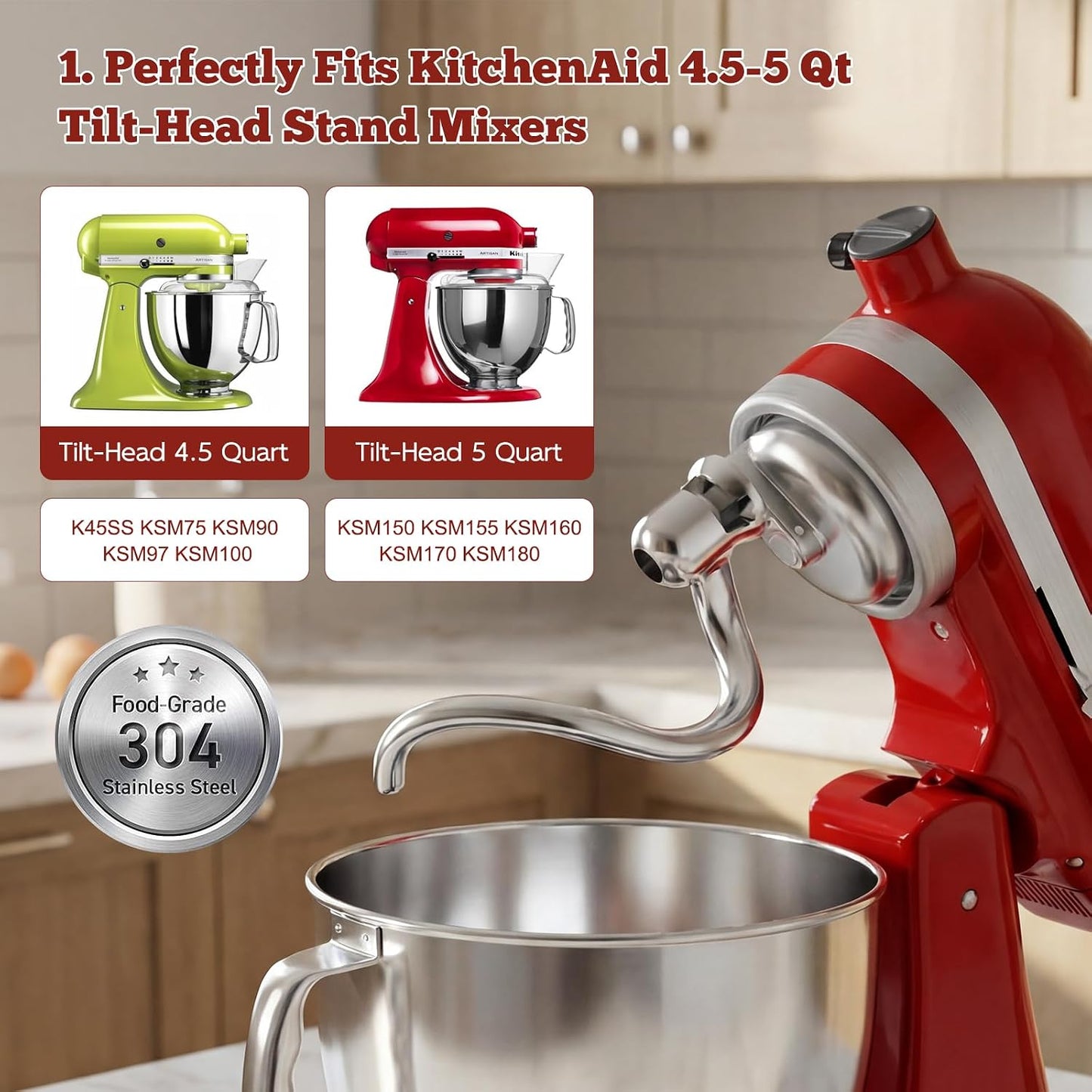 Gancho masa espiral acero inox comp KitchenAid 4.5-5qt